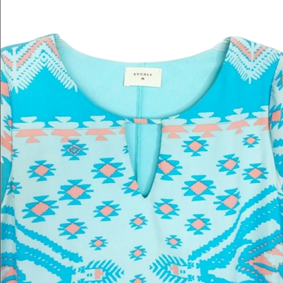 Everly Aqua Blue Tribal Western Geometric Shift Mini Dress Women's Size Small S - Picture 3 of 5